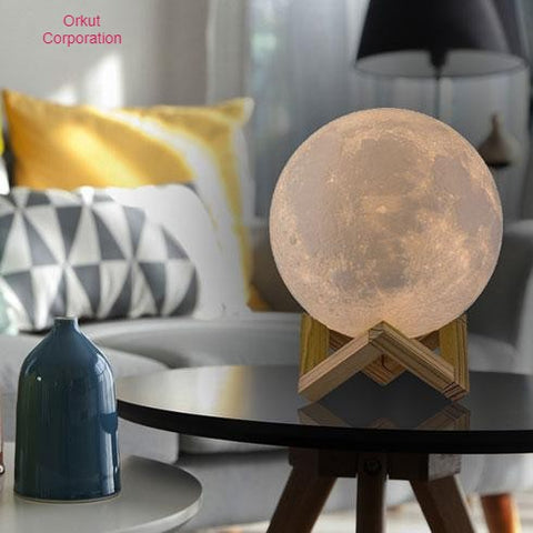 Moon Lamp Light Rechargeable 3D Printing 8cm with Stand Touch Switch Table Lamp